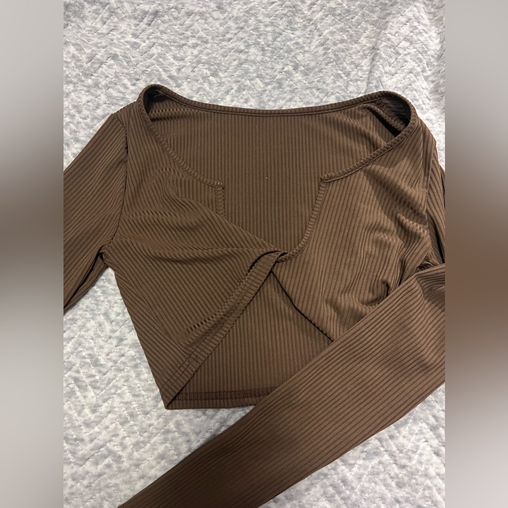 Brown Long Sleeve Crop Top